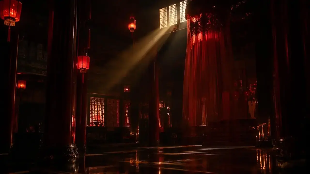 长夜宫灯照旧人横幅剧照，古装题材短剧，一盏宫灯，照出三十年前的旧案